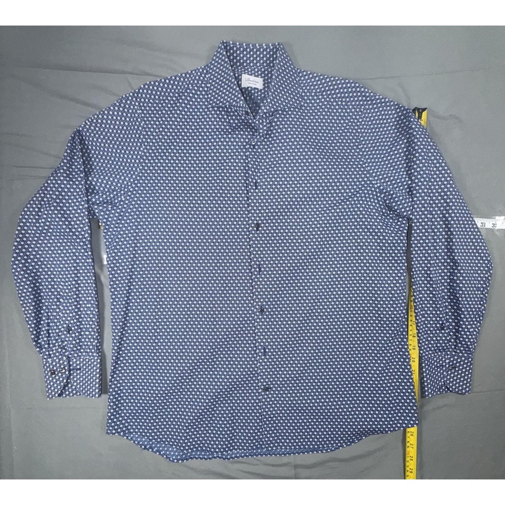 Stenströms Dress Shirt Mens 17.5 44 Blue Floral Fitted Body Cotton Long Sleeve